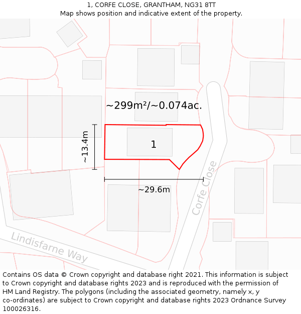 1, CORFE CLOSE, GRANTHAM, NG31 8TT: Plot and title map