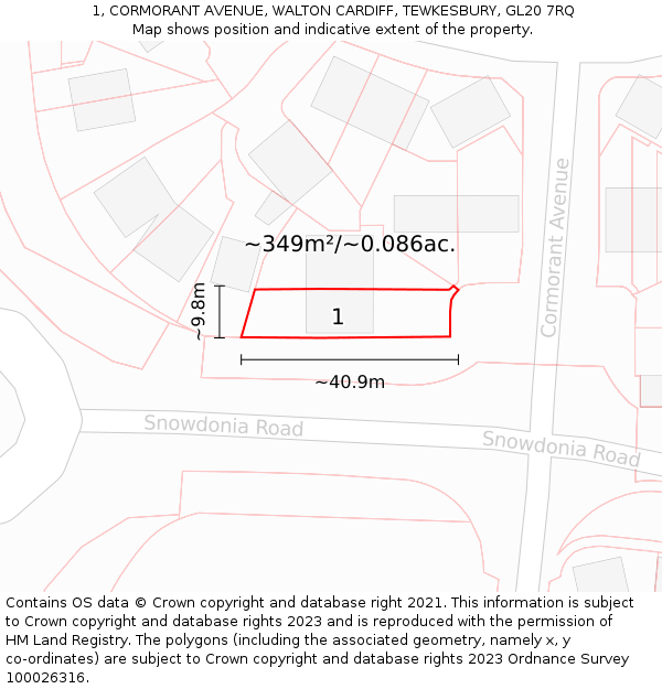 1, CORMORANT AVENUE, WALTON CARDIFF, TEWKESBURY, GL20 7RQ: Plot and title map