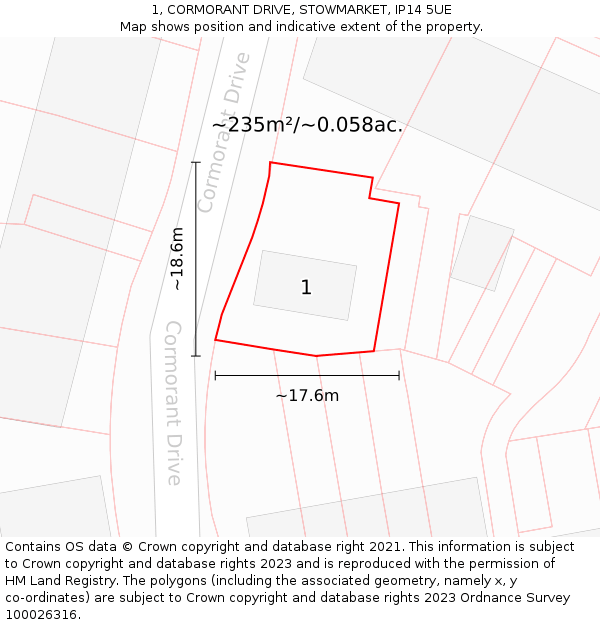 1, CORMORANT DRIVE, STOWMARKET, IP14 5UE: Plot and title map