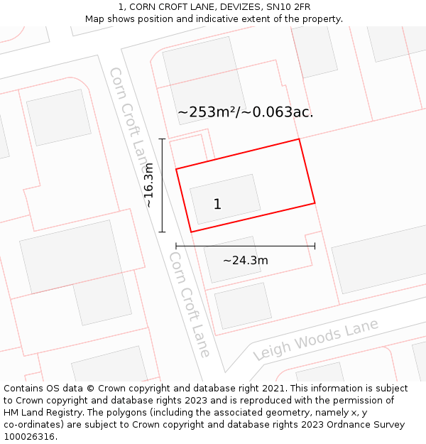 1, CORN CROFT LANE, DEVIZES, SN10 2FR: Plot and title map