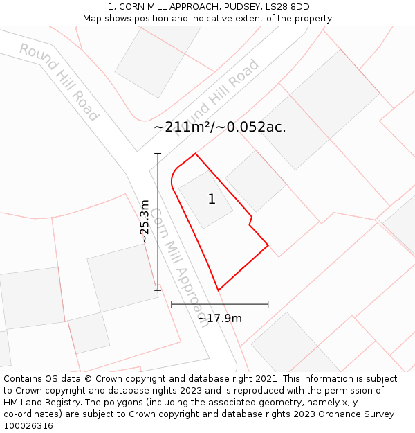 1, CORN MILL APPROACH, PUDSEY, LS28 8DD: Plot and title map