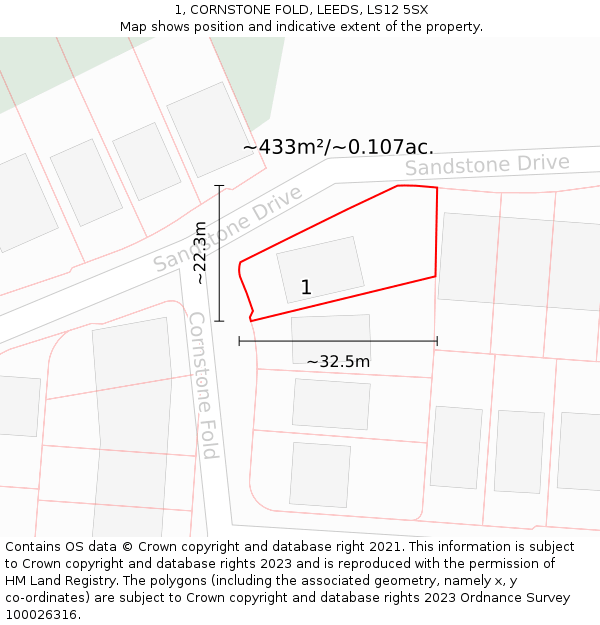 1, CORNSTONE FOLD, LEEDS, LS12 5SX: Plot and title map