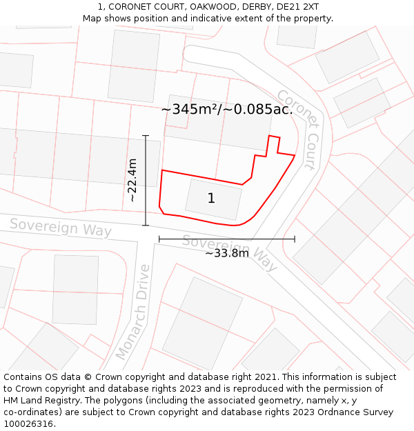 1, CORONET COURT, OAKWOOD, DERBY, DE21 2XT: Plot and title map