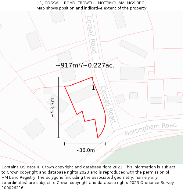 1, COSSALL ROAD, TROWELL, NOTTINGHAM, NG9 3PG: Plot and title map