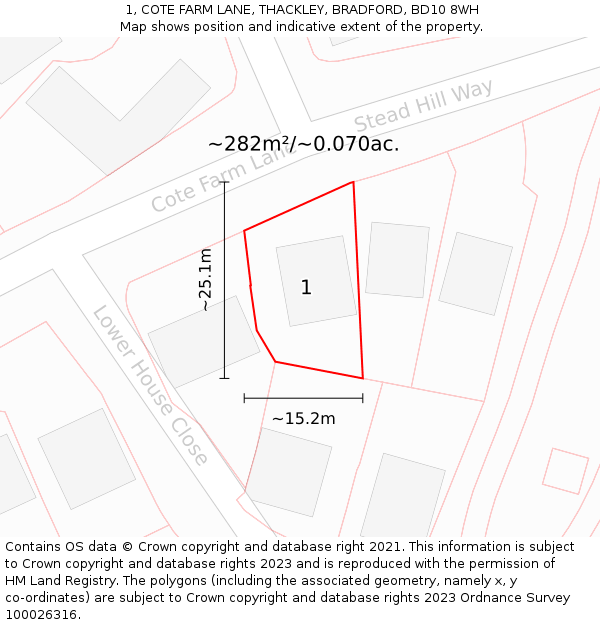 1, COTE FARM LANE, THACKLEY, BRADFORD, BD10 8WH: Plot and title map