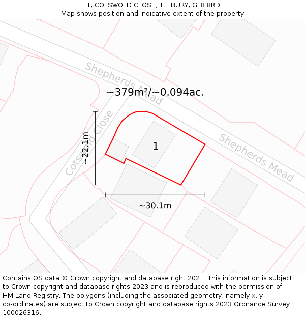 1, COTSWOLD CLOSE, TETBURY, GL8 8RD: Plot and title map