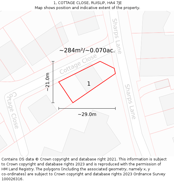 1, COTTAGE CLOSE, RUISLIP, HA4 7JE: Plot and title map