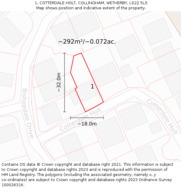 1, COTTERDALE HOLT, COLLINGHAM, WETHERBY, LS22 5LS: Plot and title map