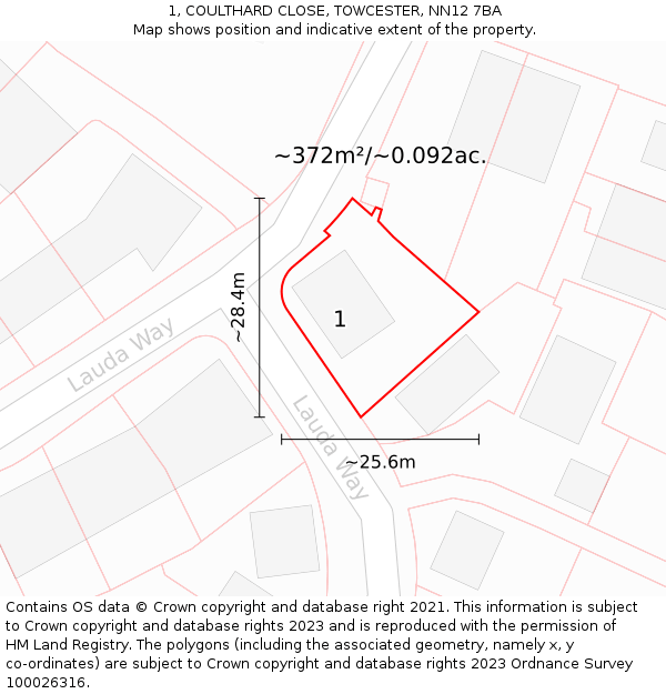 1, COULTHARD CLOSE, TOWCESTER, NN12 7BA: Plot and title map