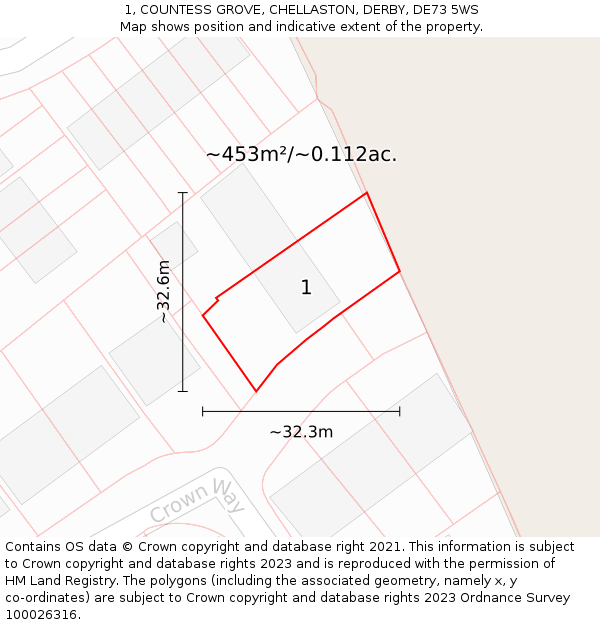 1, COUNTESS GROVE, CHELLASTON, DERBY, DE73 5WS: Plot and title map