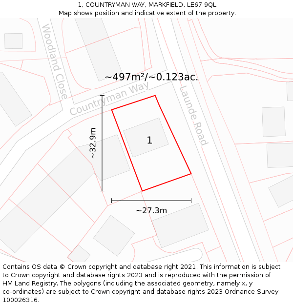 1, COUNTRYMAN WAY, MARKFIELD, LE67 9QL: Plot and title map