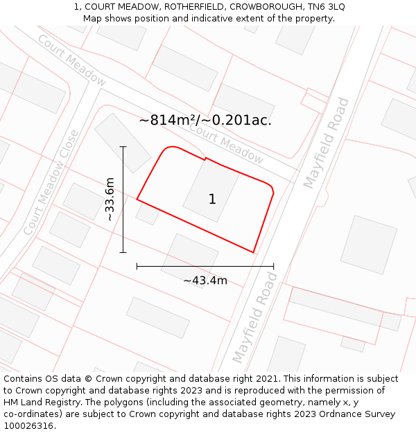 1, COURT MEADOW, ROTHERFIELD, CROWBOROUGH, TN6 3LQ: Plot and title map