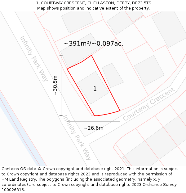 1, COURTWAY CRESCENT, CHELLASTON, DERBY, DE73 5TS: Plot and title map