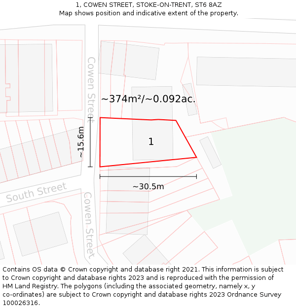 1, COWEN STREET, STOKE-ON-TRENT, ST6 8AZ: Plot and title map
