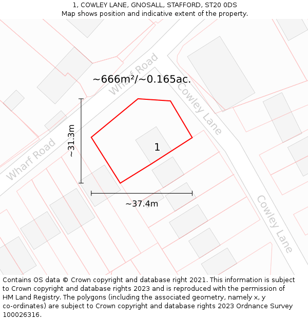 1, COWLEY LANE, GNOSALL, STAFFORD, ST20 0DS: Plot and title map