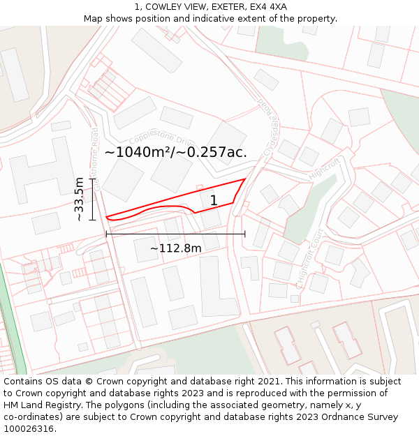 1, COWLEY VIEW, EXETER, EX4 4XA: Plot and title map