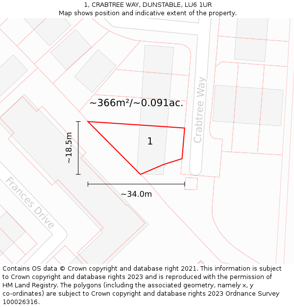 1, CRABTREE WAY, DUNSTABLE, LU6 1UR: Plot and title map