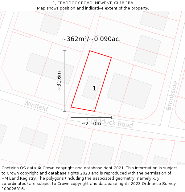1, CRADDOCK ROAD, NEWENT, GL18 1RA: Plot and title map