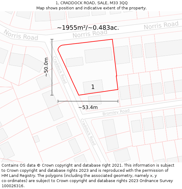 1, CRADDOCK ROAD, SALE, M33 3QQ: Plot and title map