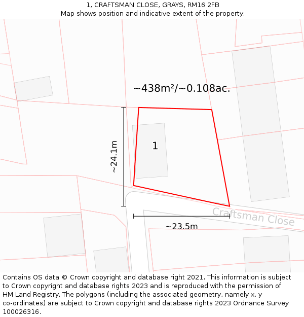 1, CRAFTSMAN CLOSE, GRAYS, RM16 2FB: Plot and title map
