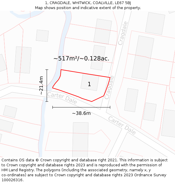 1, CRAGDALE, WHITWICK, COALVILLE, LE67 5BJ: Plot and title map