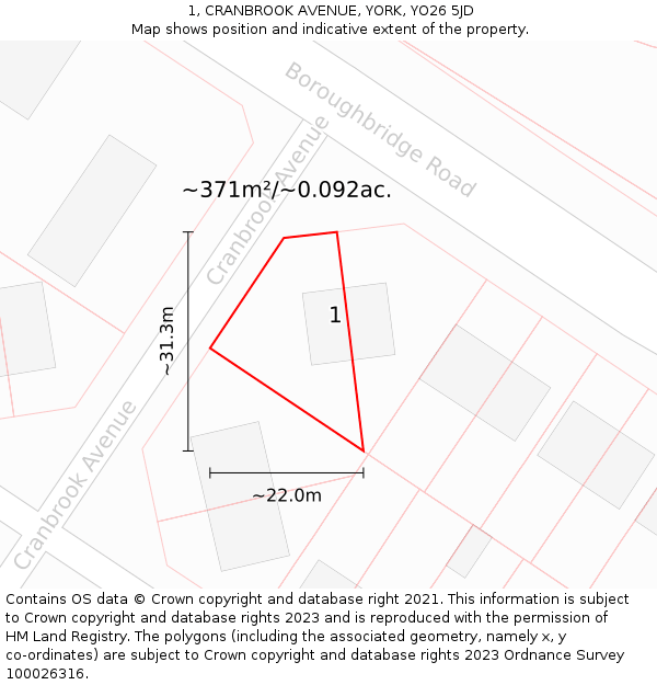 1, CRANBROOK AVENUE, YORK, YO26 5JD: Plot and title map