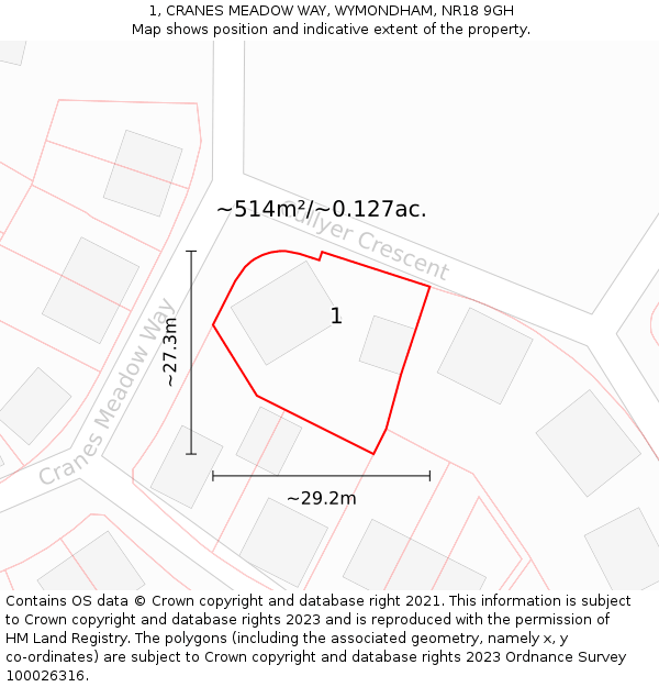 1, CRANES MEADOW WAY, WYMONDHAM, NR18 9GH: Plot and title map