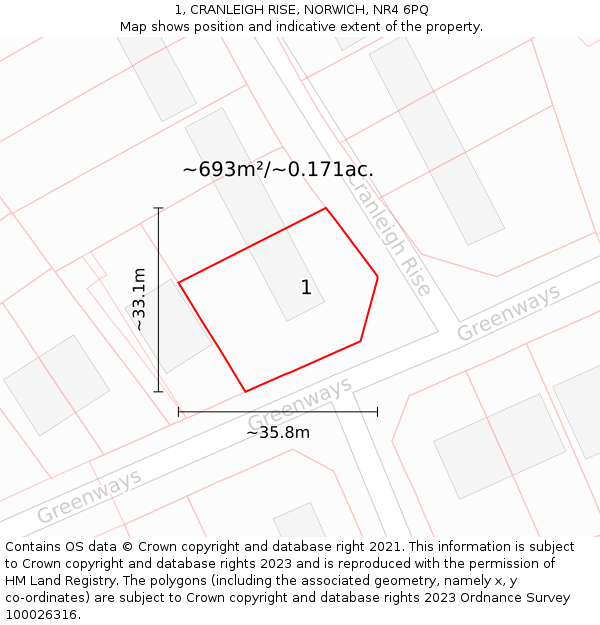 1, CRANLEIGH RISE, NORWICH, NR4 6PQ: Plot and title map