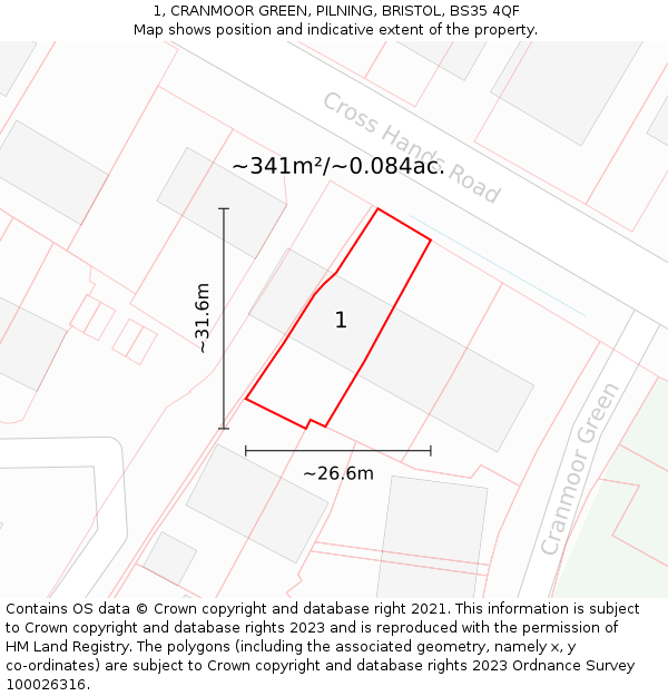 1, CRANMOOR GREEN, PILNING, BRISTOL, BS35 4QF: Plot and title map