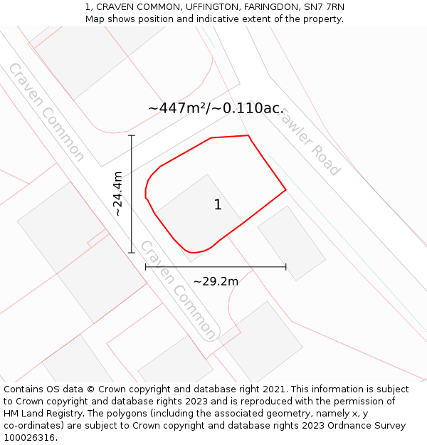 1, CRAVEN COMMON, UFFINGTON, FARINGDON, SN7 7RN: Plot and title map
