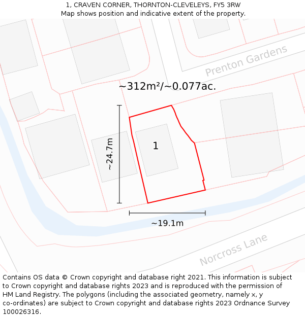 1, CRAVEN CORNER, THORNTON-CLEVELEYS, FY5 3RW: Plot and title map