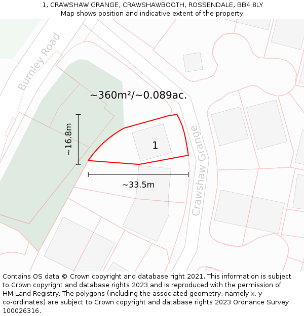 1, CRAWSHAW GRANGE, CRAWSHAWBOOTH, ROSSENDALE, BB4 8LY: Plot and title map