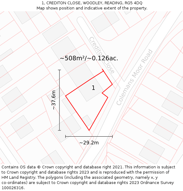 1, CREDITON CLOSE, WOODLEY, READING, RG5 4DQ: Plot and title map