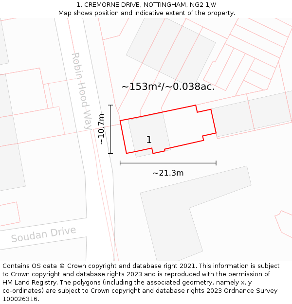 1, CREMORNE DRIVE, NOTTINGHAM, NG2 1JW: Plot and title map