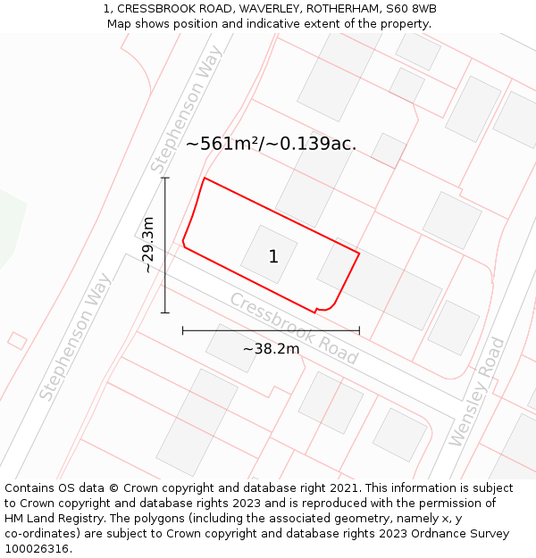 1, CRESSBROOK ROAD, WAVERLEY, ROTHERHAM, S60 8WB: Plot and title map