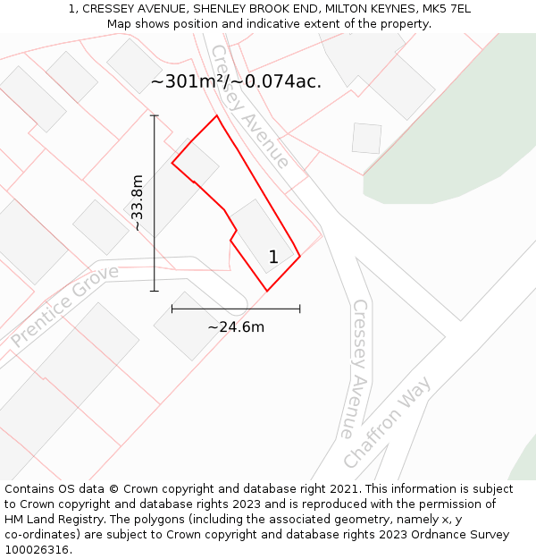 1, CRESSEY AVENUE, SHENLEY BROOK END, MILTON KEYNES, MK5 7EL: Plot and title map