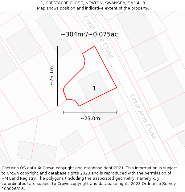 1, CRESTACRE CLOSE, NEWTON, SWANSEA, SA3 4UR: Plot and title map