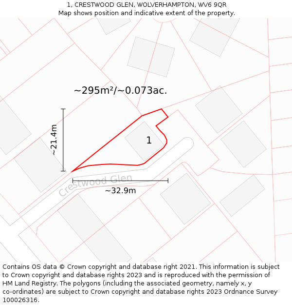 1, CRESTWOOD GLEN, WOLVERHAMPTON, WV6 9QR: Plot and title map