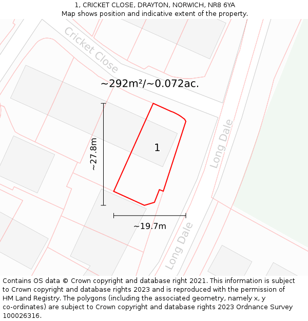 1, CRICKET CLOSE, DRAYTON, NORWICH, NR8 6YA: Plot and title map