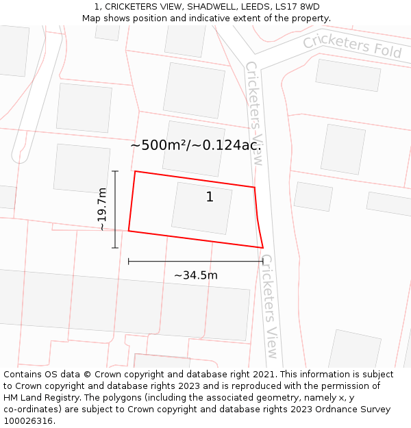 1, CRICKETERS VIEW, SHADWELL, LEEDS, LS17 8WD: Plot and title map