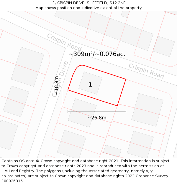 1, CRISPIN DRIVE, SHEFFIELD, S12 2NE: Plot and title map
