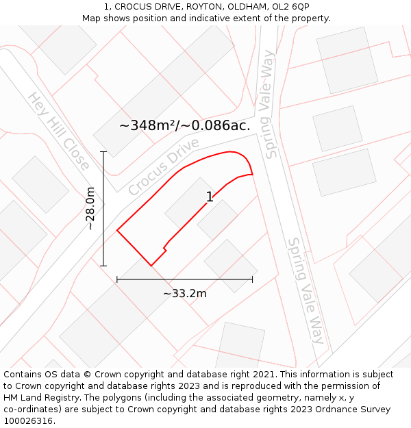 1, CROCUS DRIVE, ROYTON, OLDHAM, OL2 6QP: Plot and title map