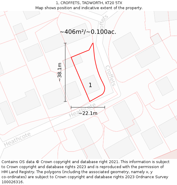 1, CROFFETS, TADWORTH, KT20 5TX: Plot and title map