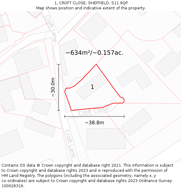 1, CROFT CLOSE, SHEFFIELD, S11 9QP: Plot and title map