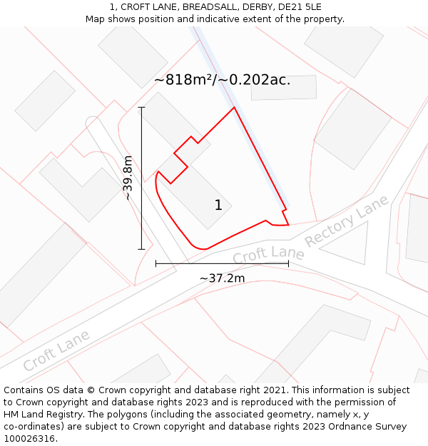 1, CROFT LANE, BREADSALL, DERBY, DE21 5LE: Plot and title map