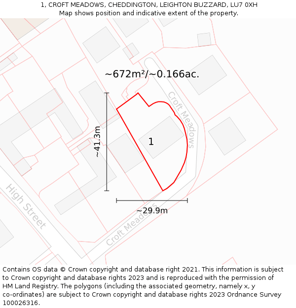 1, CROFT MEADOWS, CHEDDINGTON, LEIGHTON BUZZARD, LU7 0XH: Plot and title map