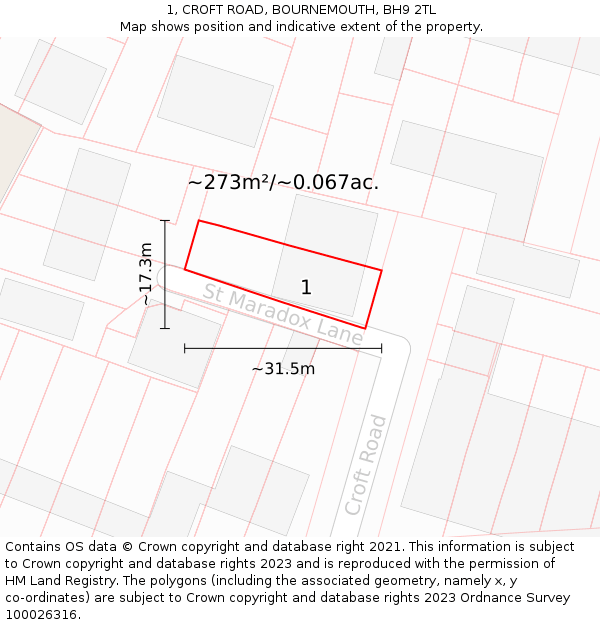 1, CROFT ROAD, BOURNEMOUTH, BH9 2TL: Plot and title map