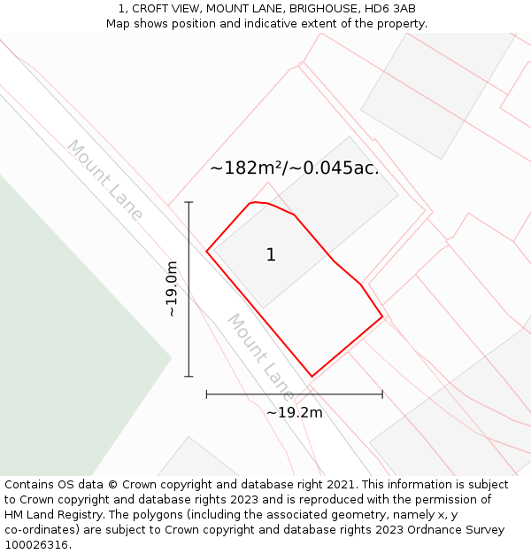 1, CROFT VIEW, MOUNT LANE, BRIGHOUSE, HD6 3AB: Plot and title map