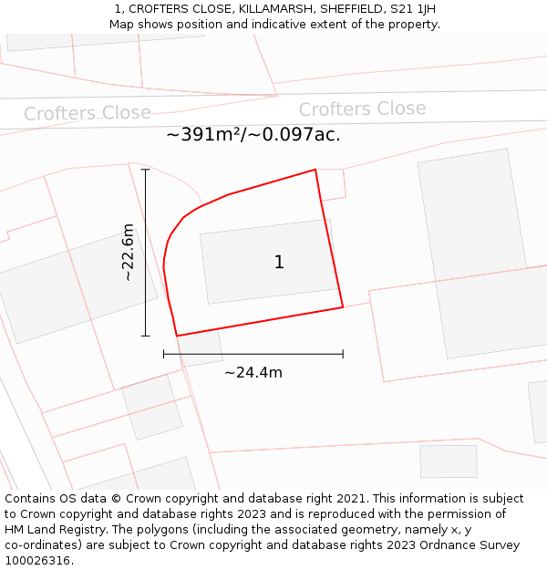 1, CROFTERS CLOSE, KILLAMARSH, SHEFFIELD, S21 1JH: Plot and title map