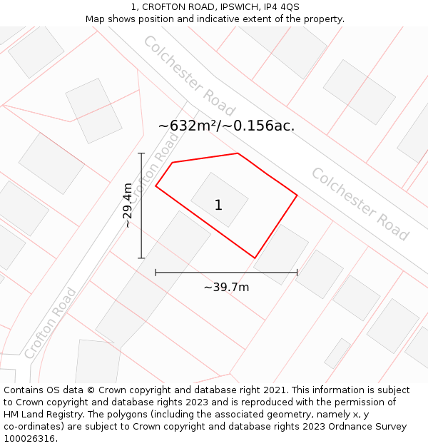 1, CROFTON ROAD, IPSWICH, IP4 4QS: Plot and title map